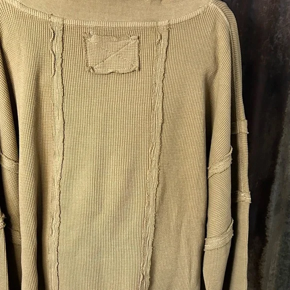 We The Free People Waffle Knit Top Tan Raw Seam Oversized-Medium - Picture 4 of 6